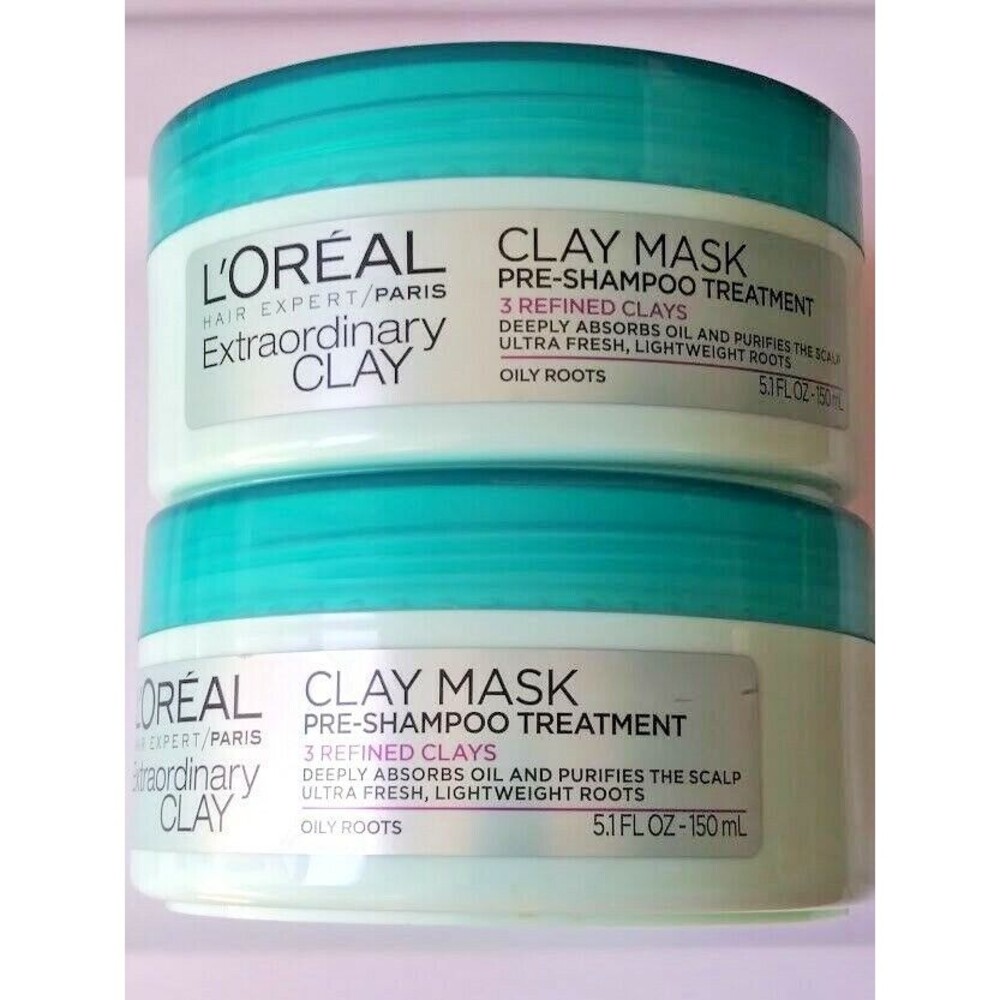 2X L'OREAL PARIS Hair Expert Extraordinary Clay Pre-Shampoo Mask Oily Roots New